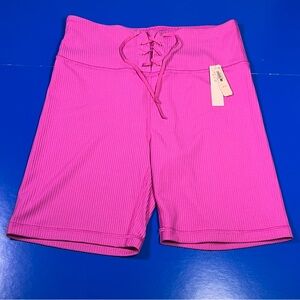 NWT Victoria’s Secret Women’s M Ribbed Biker Shorts Pink Lace-Up Waist Coquette